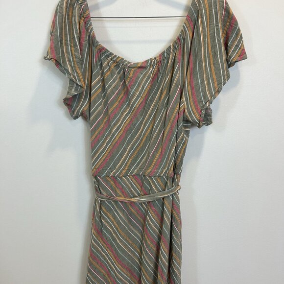 Lane Bryant Green Maxi Multicolor Stripe Shoulder Ruffle Belted Size 22 - Picture 11 of 11